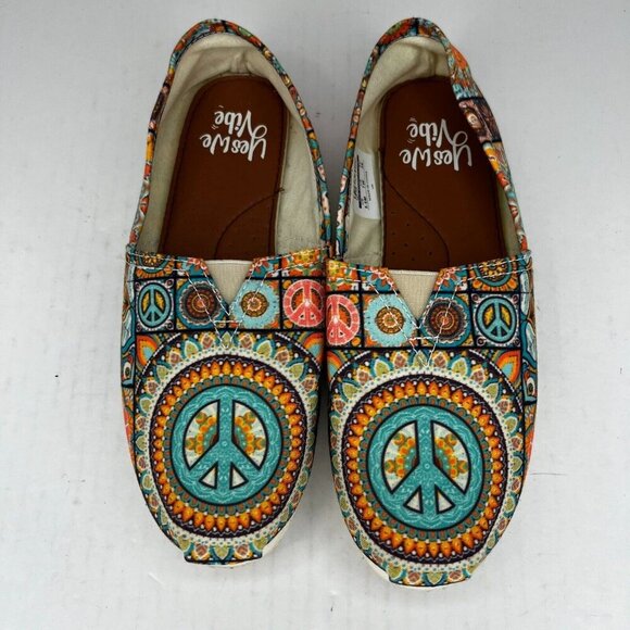Yes We Vibe Womens Multicolor Low Top Peace Mandala  Size 5.5M Slip On Loafers - Picture 4 of 9